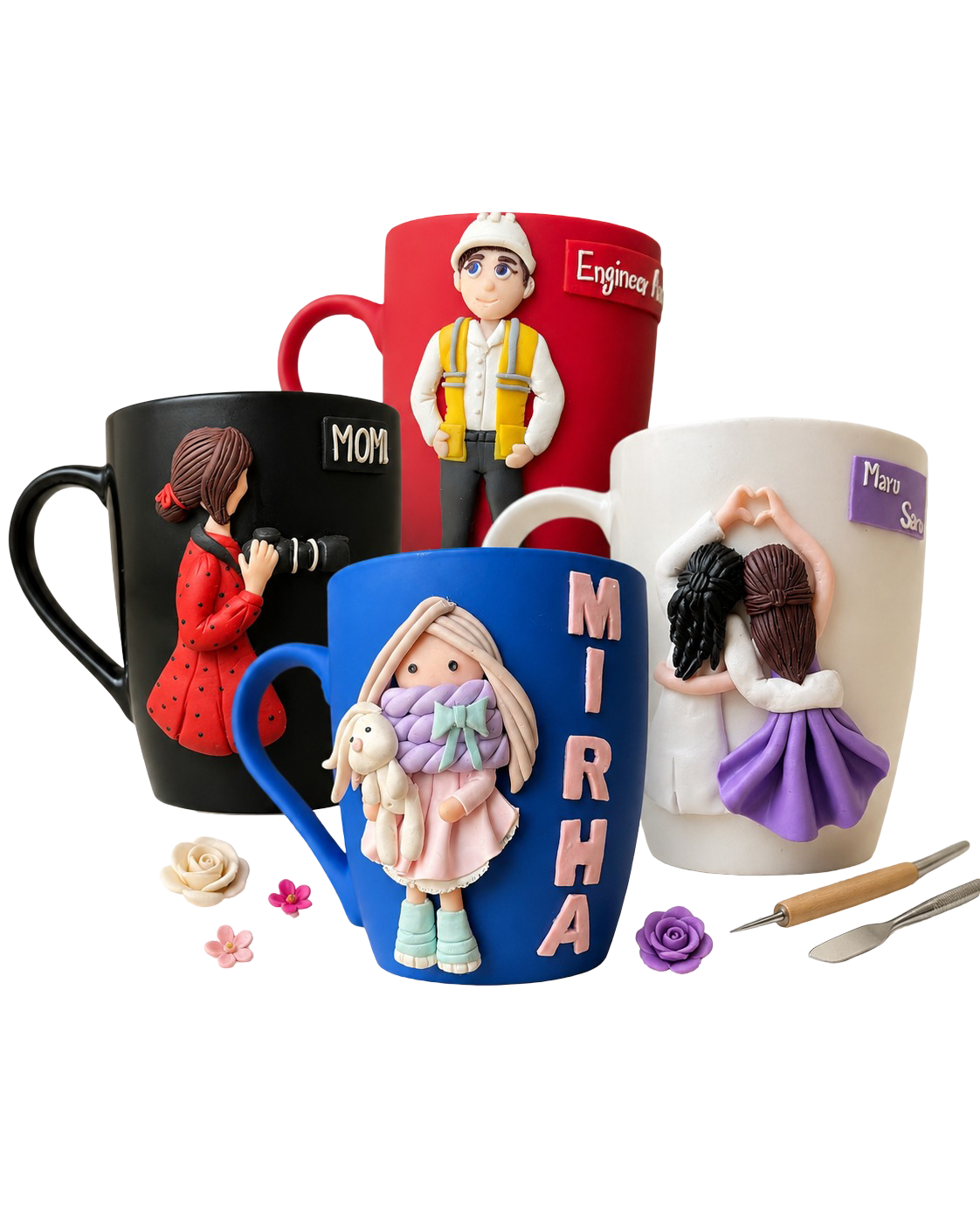 Handmade polymer clay mugs by Polymer Hands